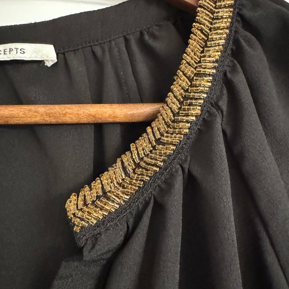 Creative Concepts Large Black Blouse w/ Gold Beaded Neckline and 3/4 Sleeves - Picture 3 of 5